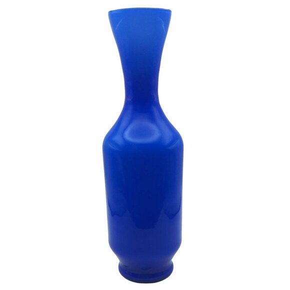 Vintage Hand Blown Cobalt Blue Cased Glass Bottle Vase Mid-Century Modern - Picture 2 of 6